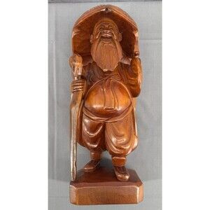 Vintage Sculpture Korean KIM SAT GAT Wood Hand Carved Statue 12” Wandering Poet